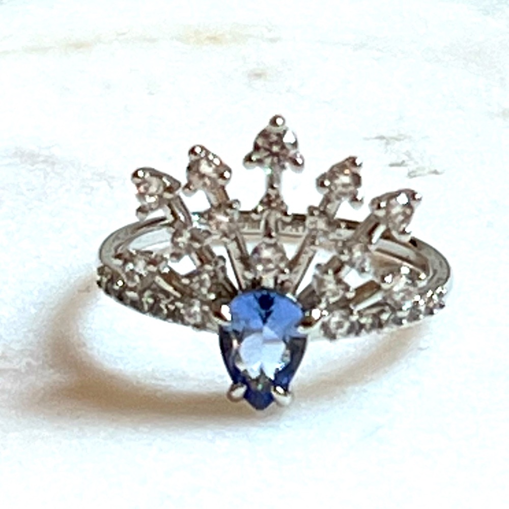 Major Wow Statement Crown Ring, Blue Tanzanite Cz… - image 1